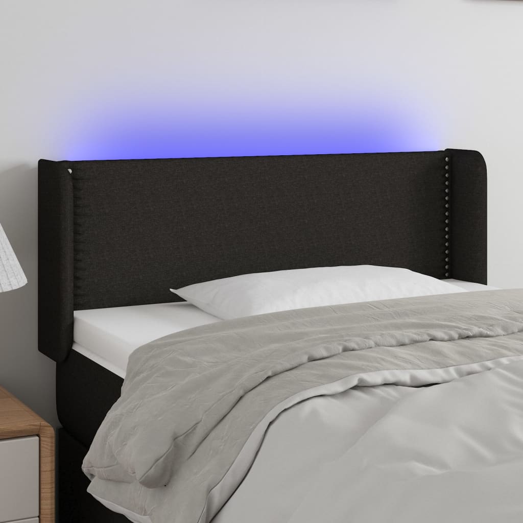 Cabeceira de cama c/ luzes LED tecido 83x16x78/88 cm preto