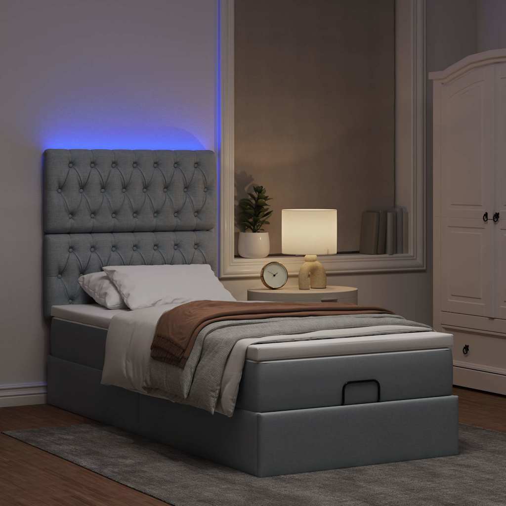 Estrutura cama otomana colchão 100x200 cm tecido cinzento claro