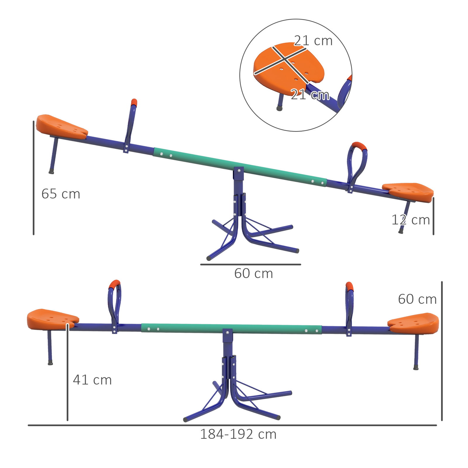 Baloiço para crianças sobe e desce infantil giratório 360° com barra de comprimento ajustável assento confortável multicolor