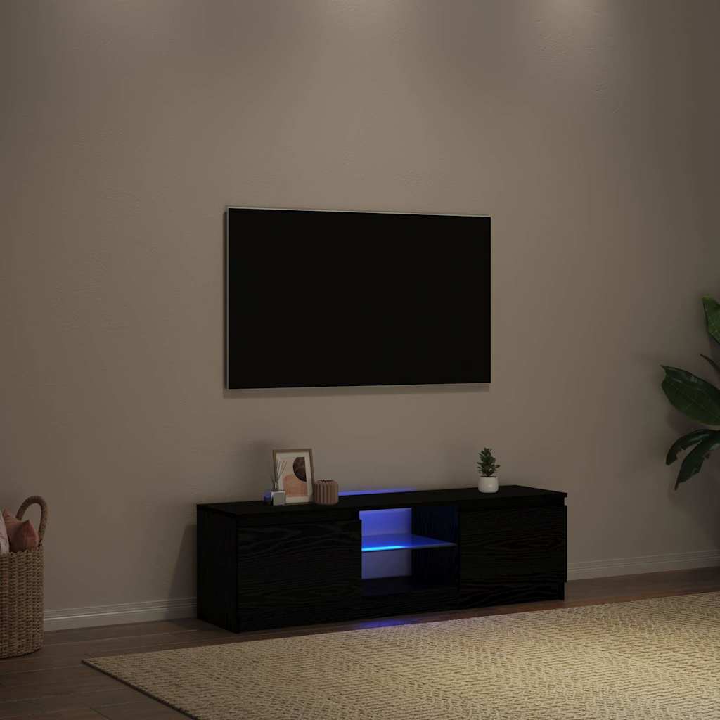 Móvel para TV com luzes LED, carvalho preto, 120x30x36 cm, madeira engenheirada