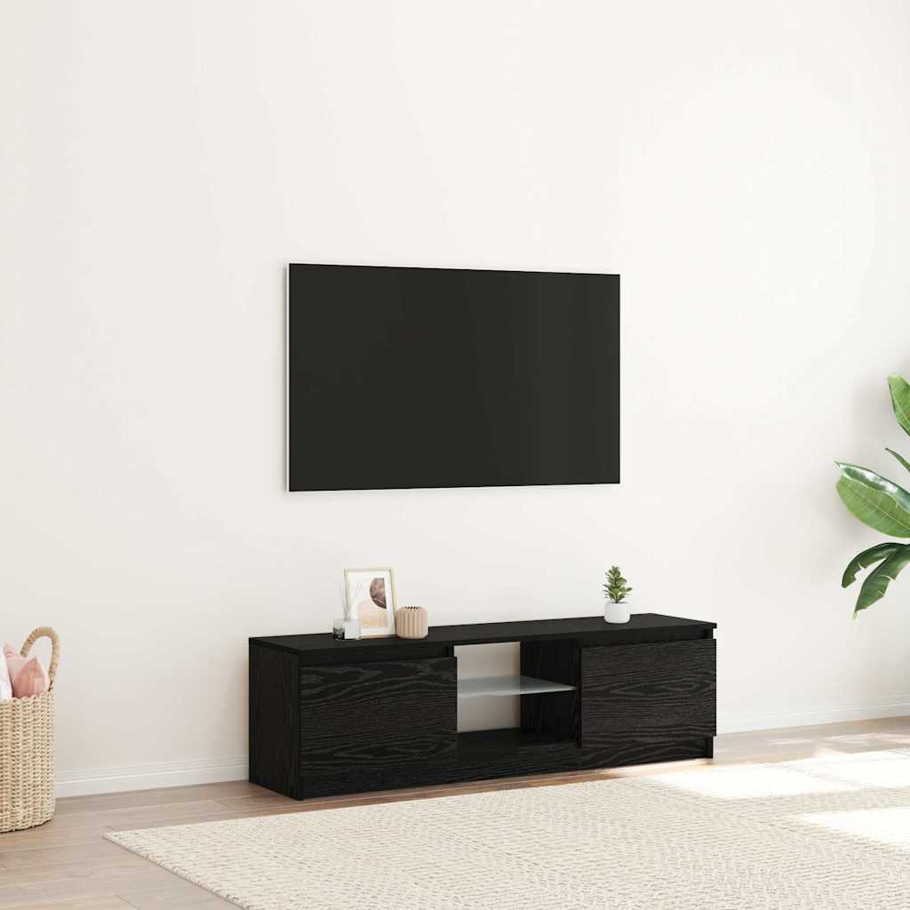 Móvel para TV com luzes LED, carvalho preto, 120x30x36 cm, madeira engenheirada