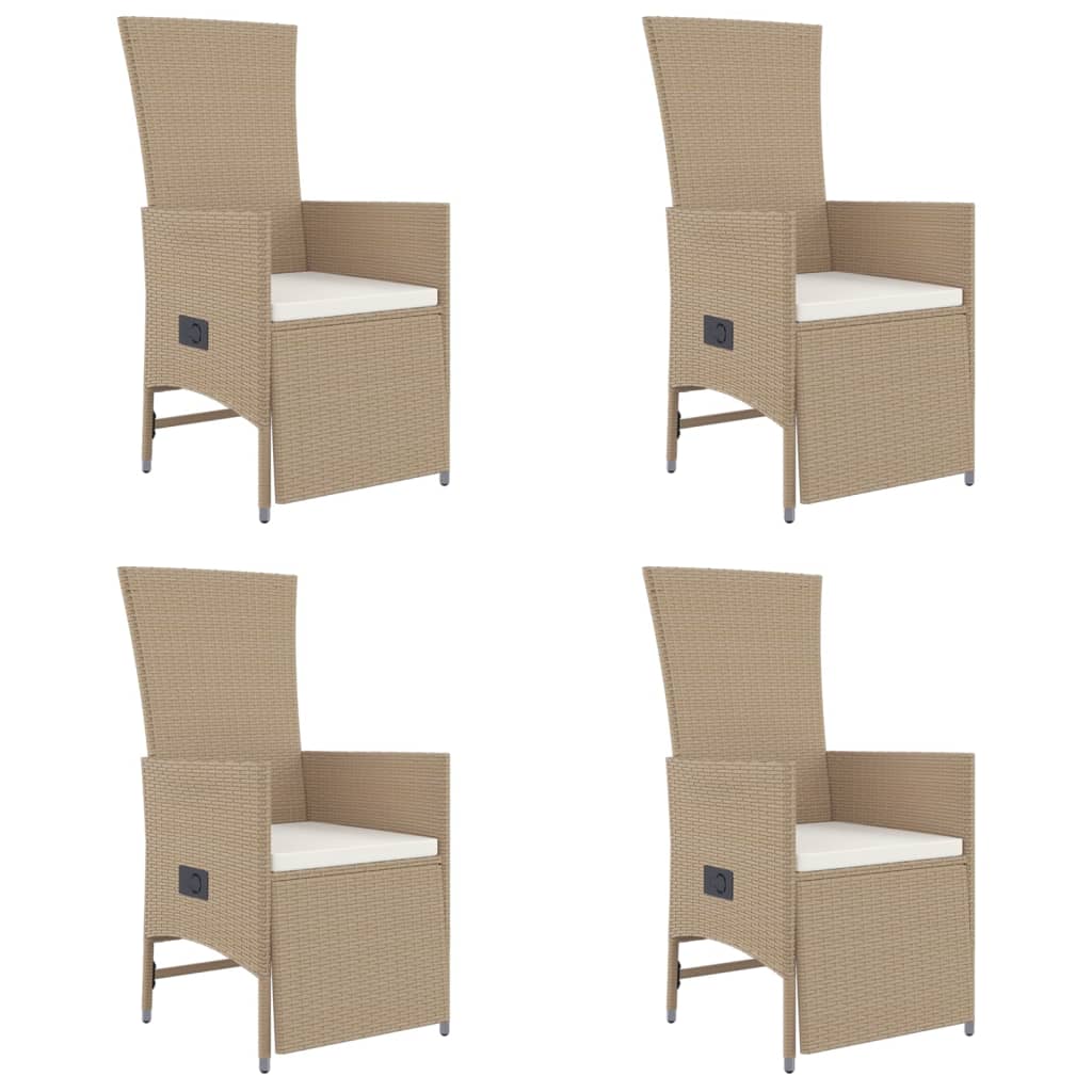 5 Pcs conjunto de jantar p/ jardim com almofadões vime PE bege