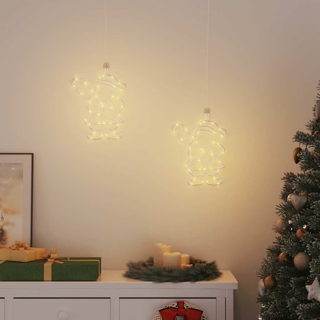 Luzes de natal silhueta papai noel 2 pcs 35 leds branco quente