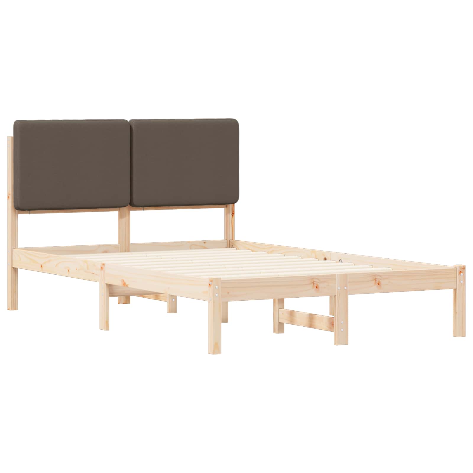 Estrutura de cama com cabeceira estofada cinzento-acastanhado