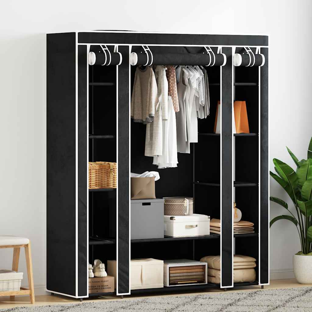 Armário tecido com compartimentos e varões 45x150x176 cm preto