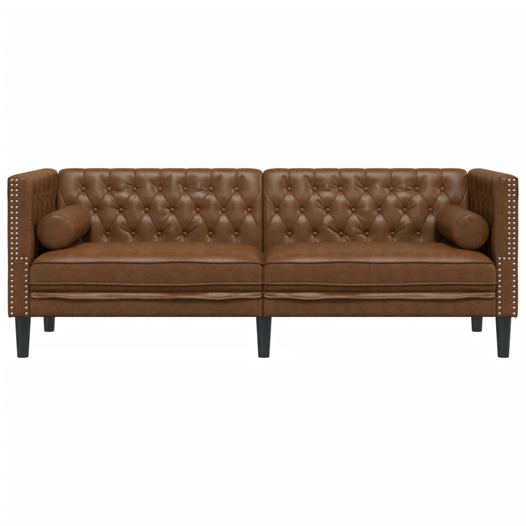 Sofá chesterfield com rolos 3 lugares camurça artif. castanho