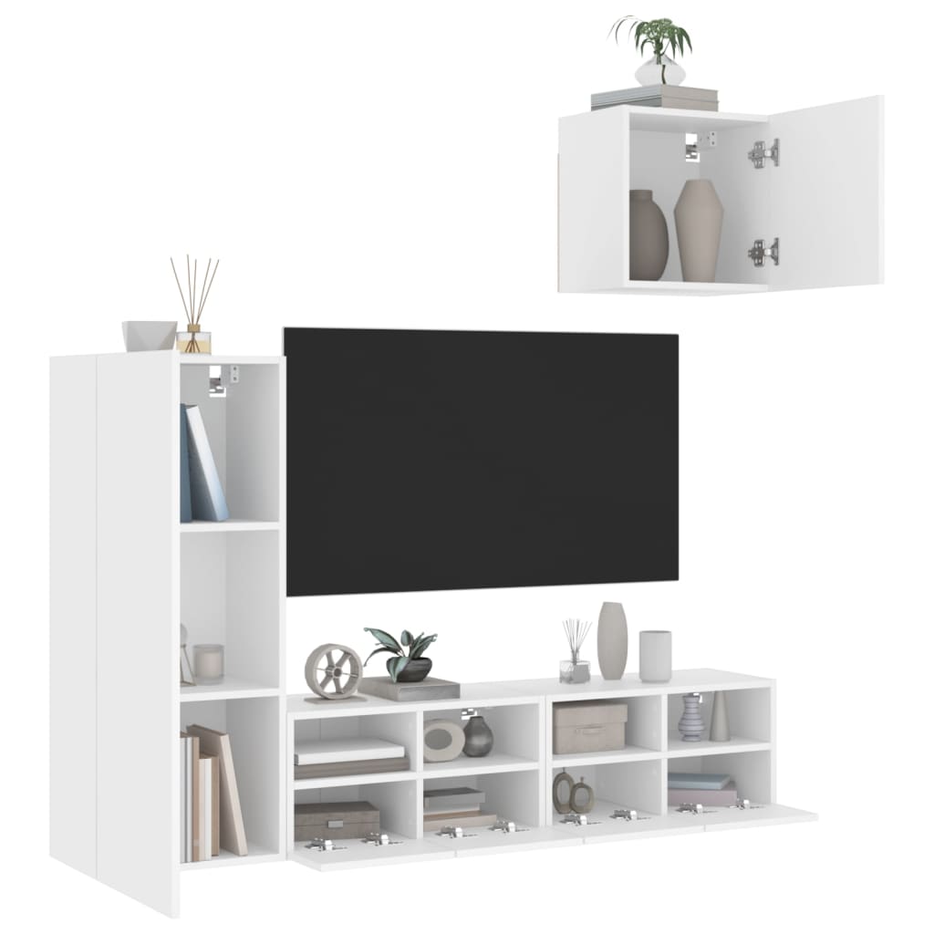 4 Pcs móveis de parede p/ TV derivados de madeira branco