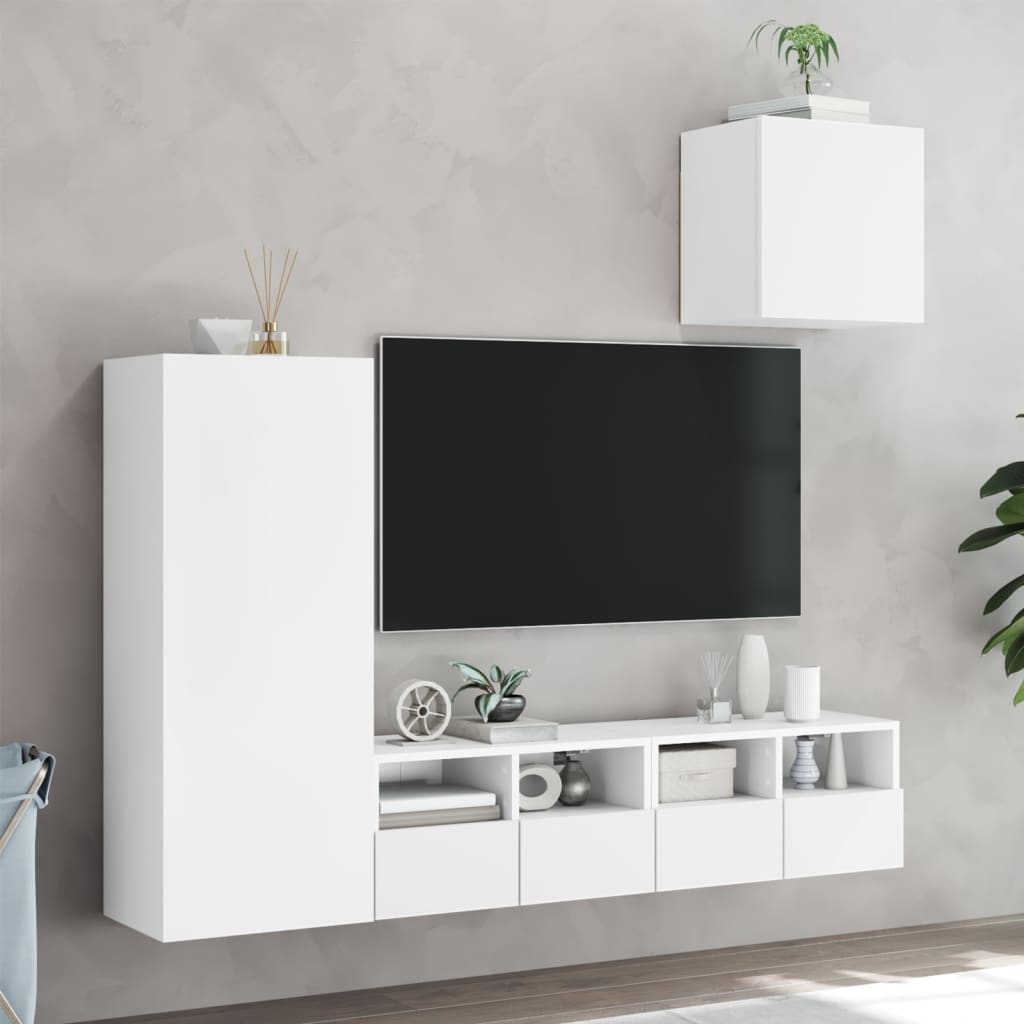 4 Pcs móveis de parede p/ TV derivados de madeira branco
