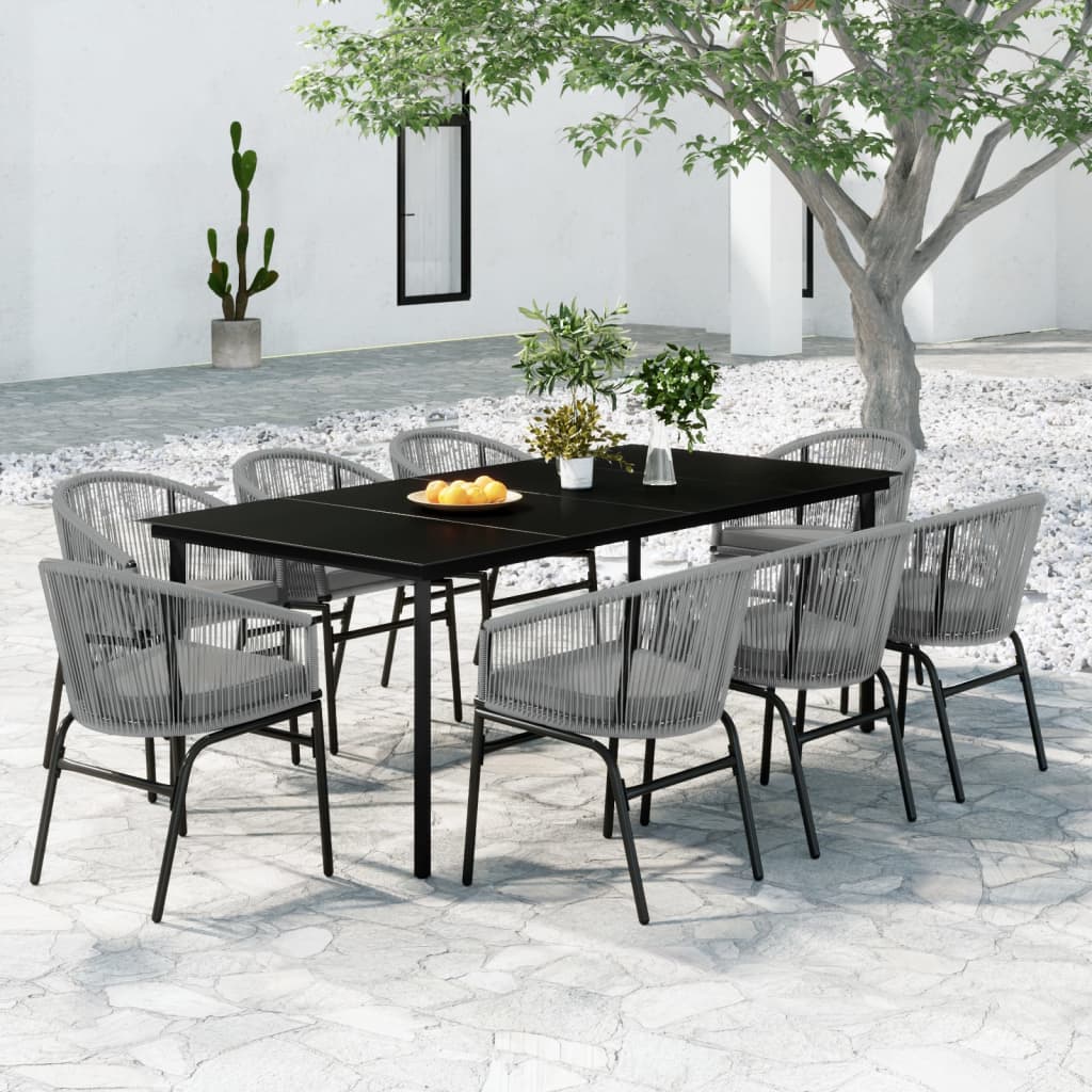 9 Pcs conjunto de jantar para jardim cinzento