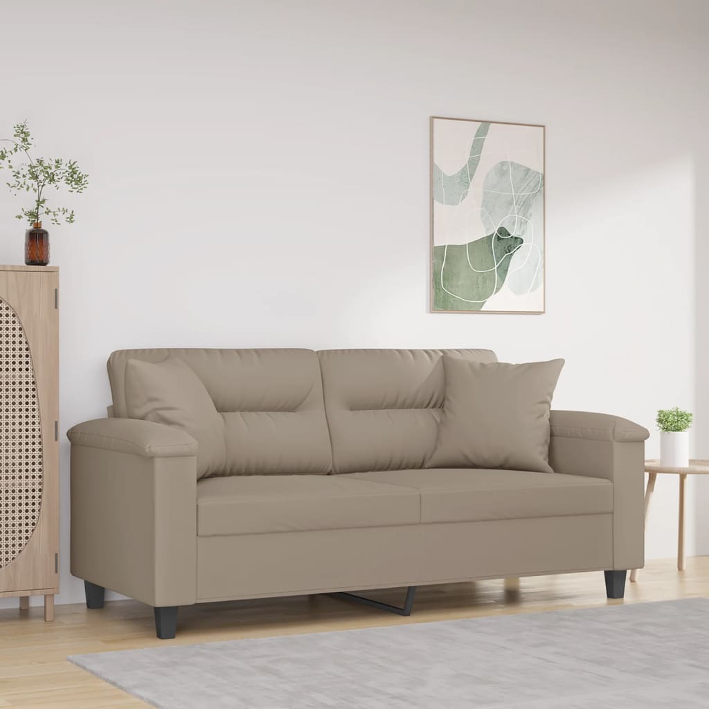 Sofá 2 lugares c/ almofadas 140 cm microfibra cinza-acastanhado