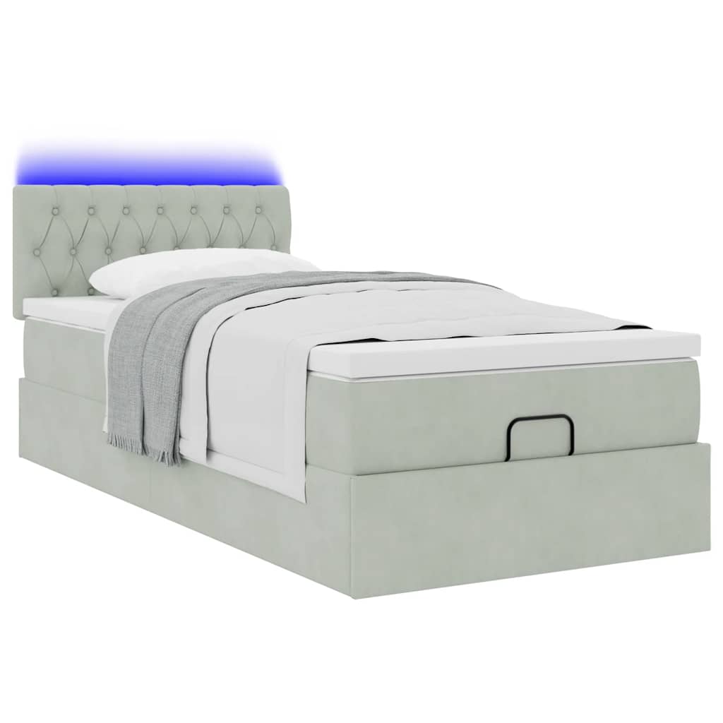 Estrutura cama otomana colchão 90x190 cm veludo cinzento claro
