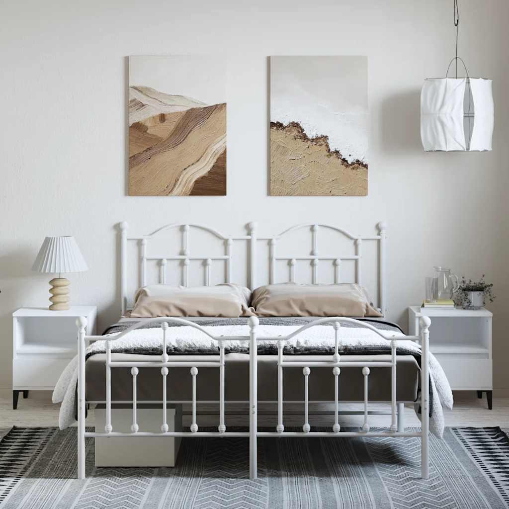 Estrutura de cama com cabeceira e pés 135x190 cm metal branco