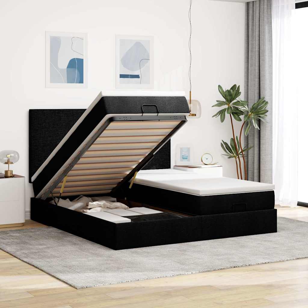 63 / 5,000Vidaxl estrutura de cama otomana com colchões tecido preto