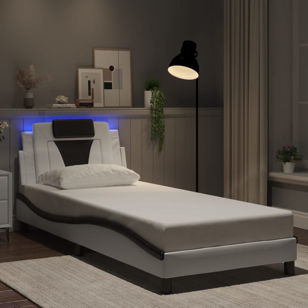 Estrutura de cama viana com LED sem colchão 90x200cm branco/preto