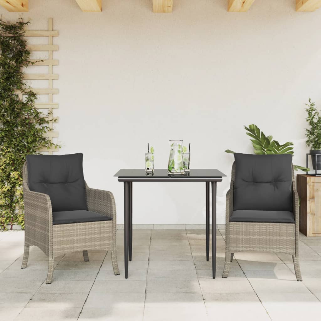 3 Pcs conjunto de jantar p/ jardim c/ almofadões cinzento claro