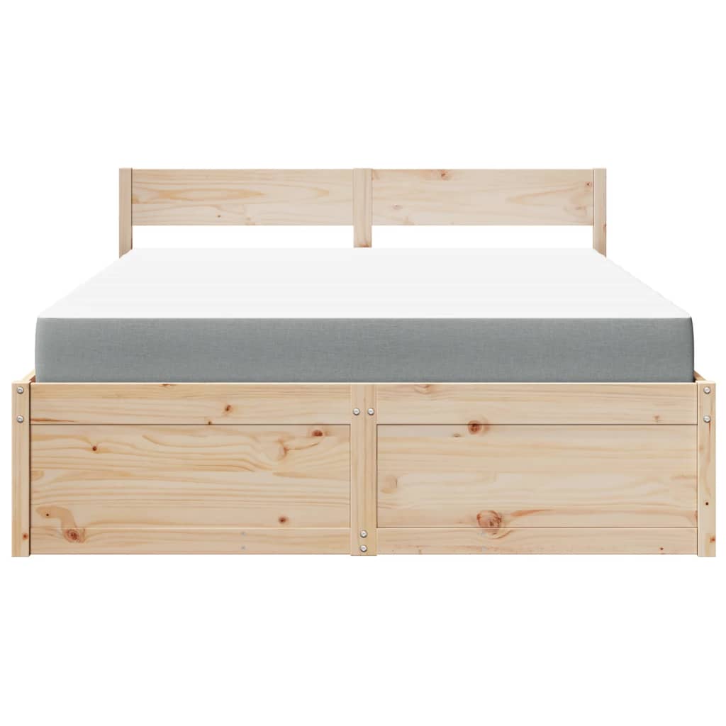 Cama com gavetas e colchão 140x200 cm madeira de pinho maciça