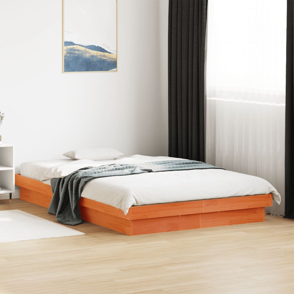 Estrutura de cama c/ leds 140x200 cm pinho maciço castanho mel