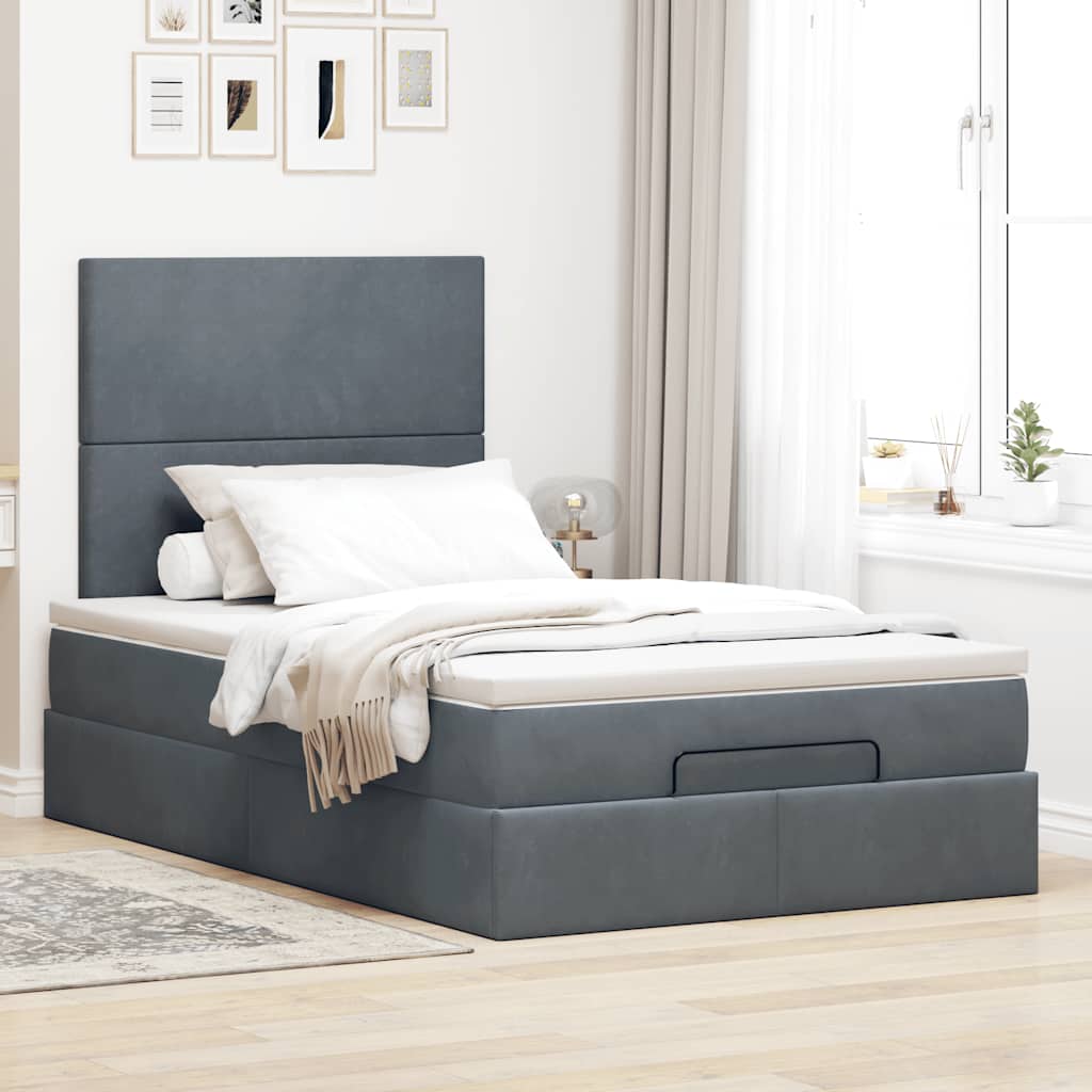 Estrutura de cama otomana com colchões cinza escuro veludo