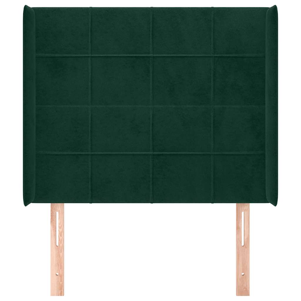 Cabeceira cama c/ abas veludo 83x16x118/128 cm verde-escuro