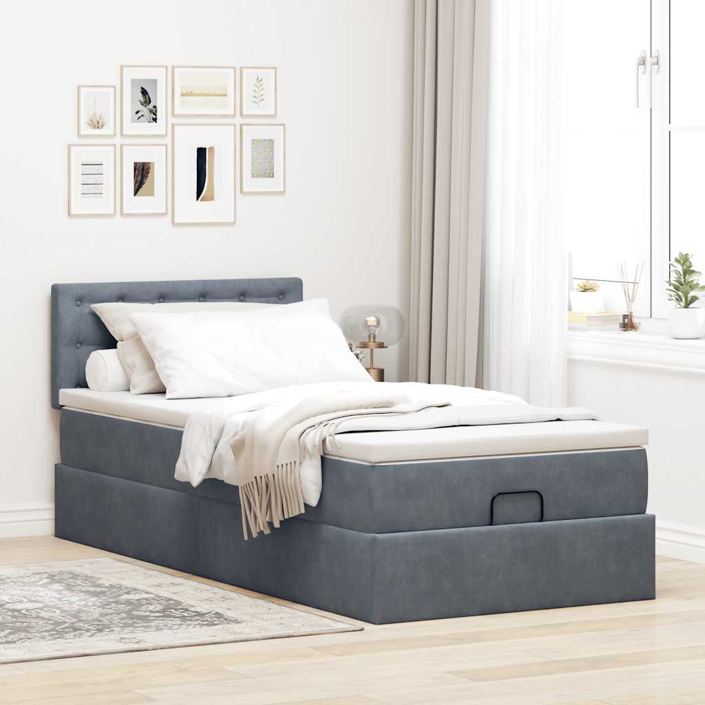 Estrutura cama otomana colchão 80x200 cm veludo cinzento escuro