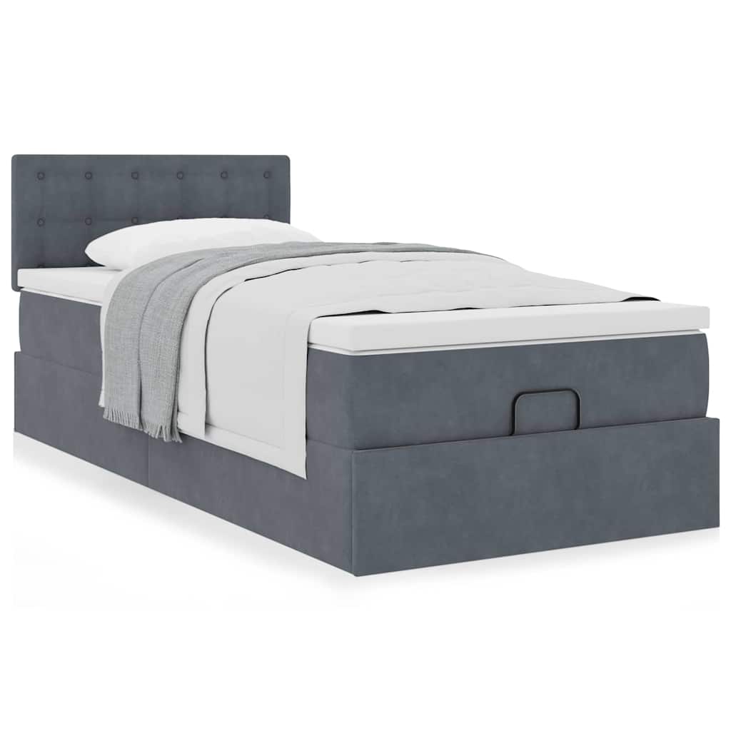 Estrutura cama otomana colchão 80x200 cm veludo cinzento escuro