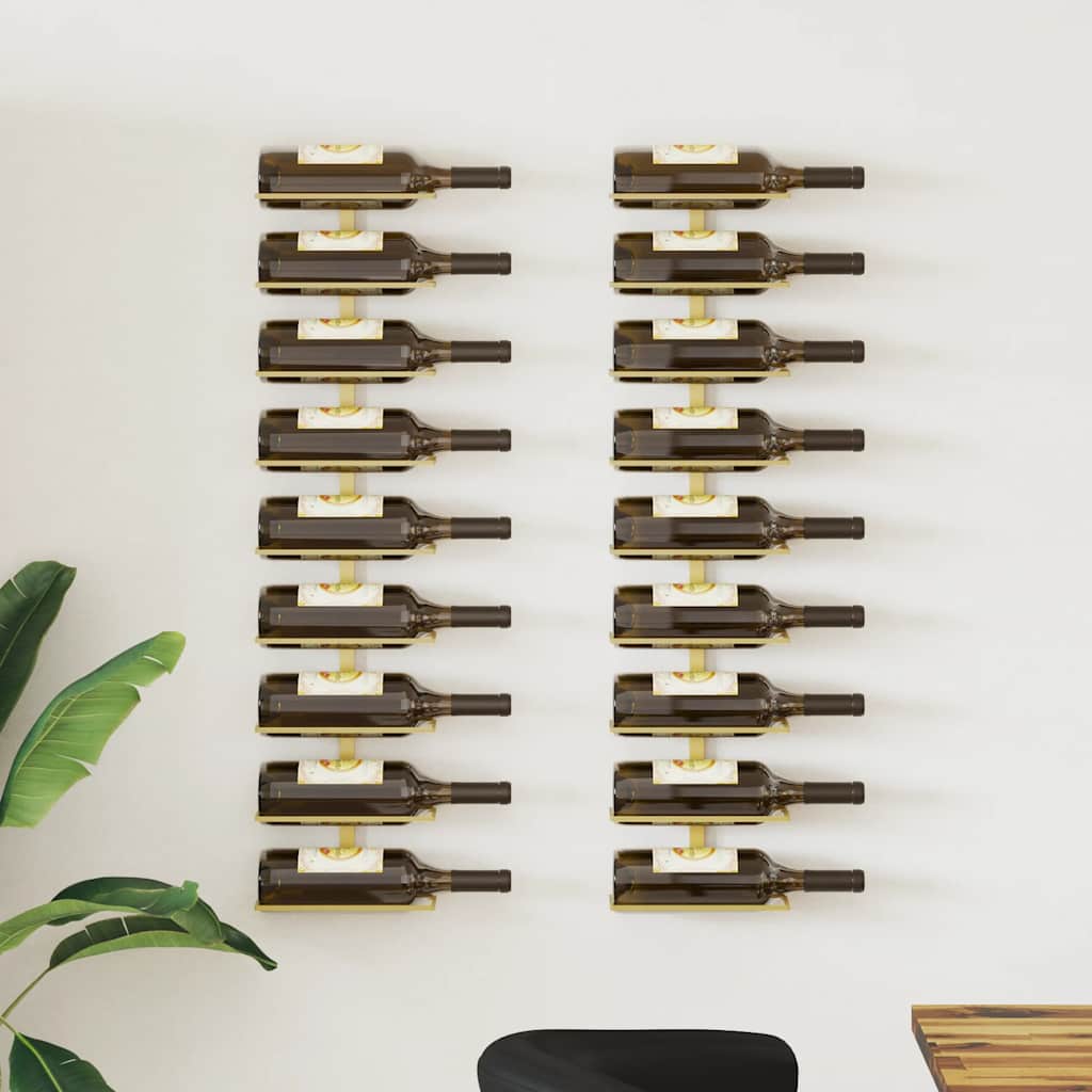 Garrafeira de parede para 9 garrafas 2 pcs ferro dourado