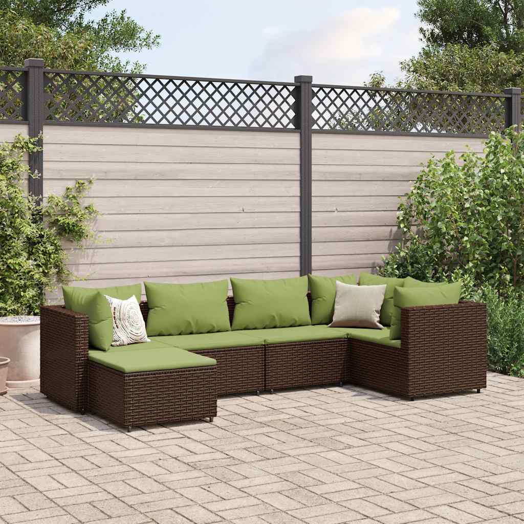 6 Pcs conj. lounge jardim c/ almofadões 6 pcs vime PE castanho