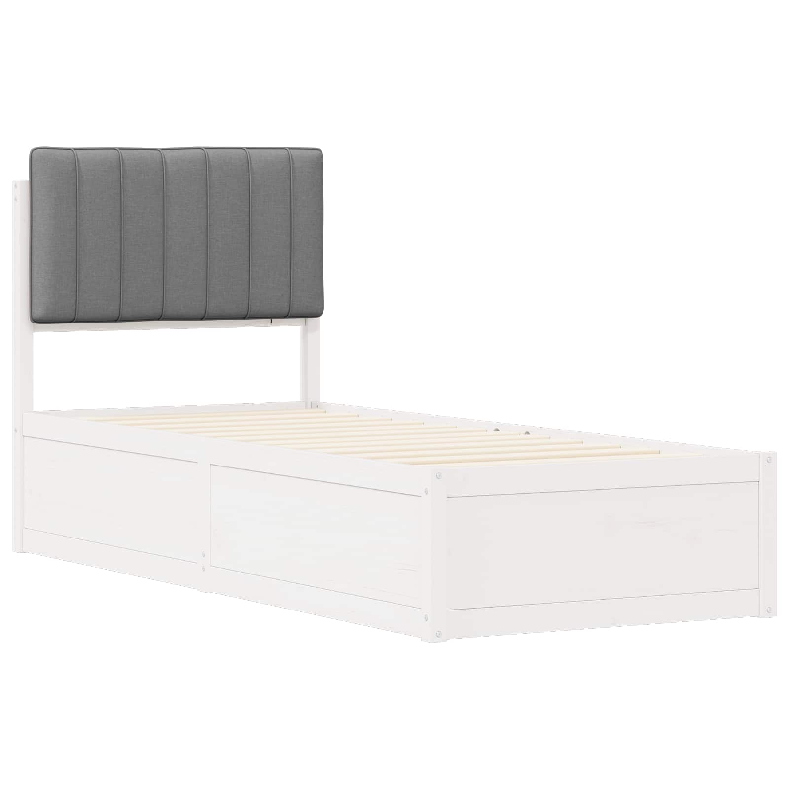 Estrutura de cama com cabeceira estofada cinzento-claro