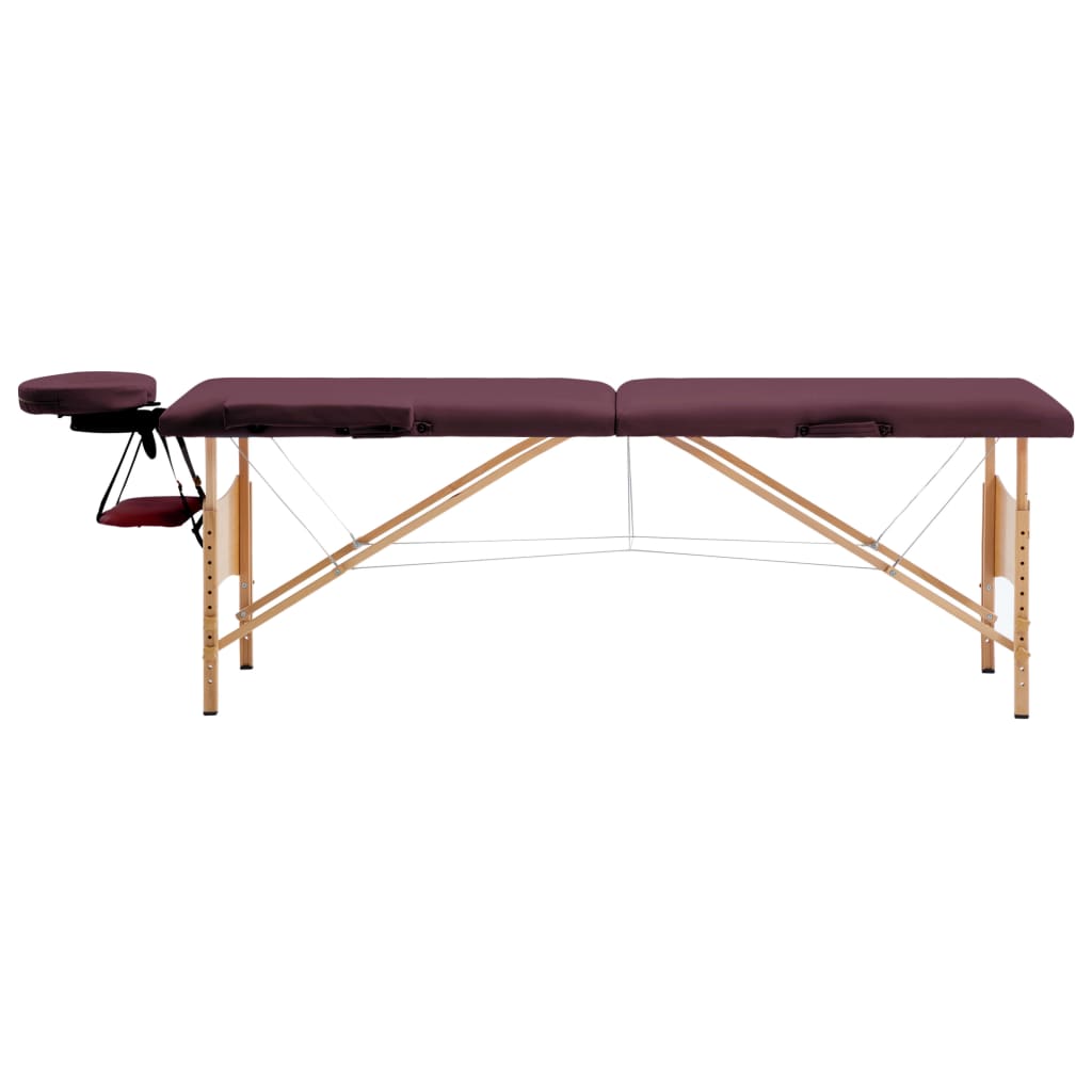 Mesa de massagens dobrável 2 zonas madeira roxo tinto