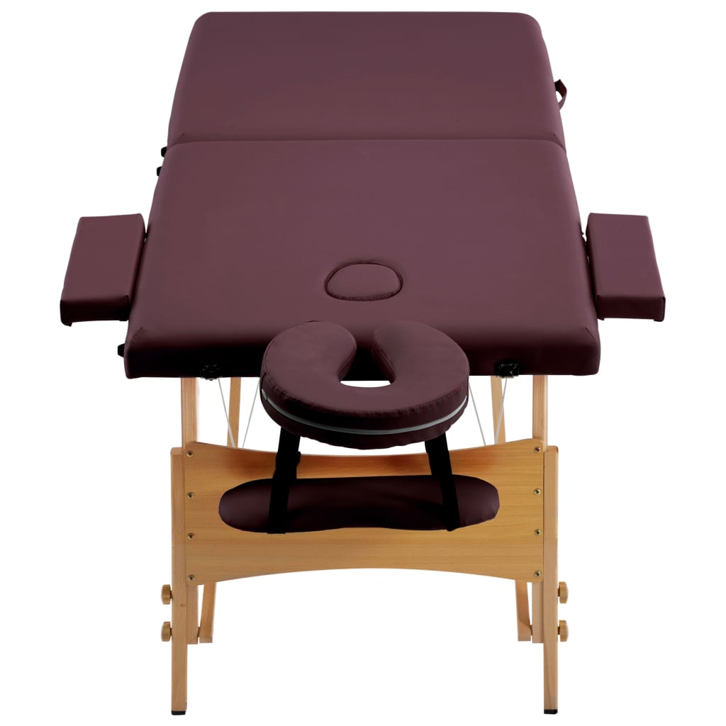 Mesa de massagens dobrável 2 zonas madeira roxo tinto