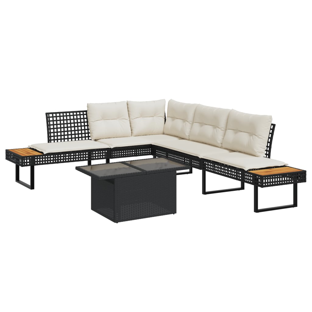 2 Pcs conj. sofás p/ jardim c/ almofadões vime PE e vidro preto