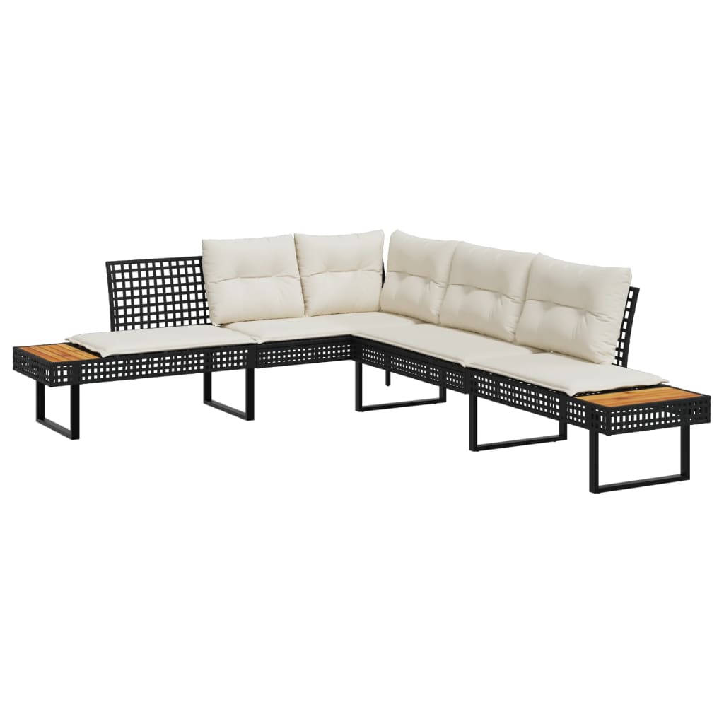 2 Pcs conj. sofás p/ jardim c/ almofadões vime PE e vidro preto