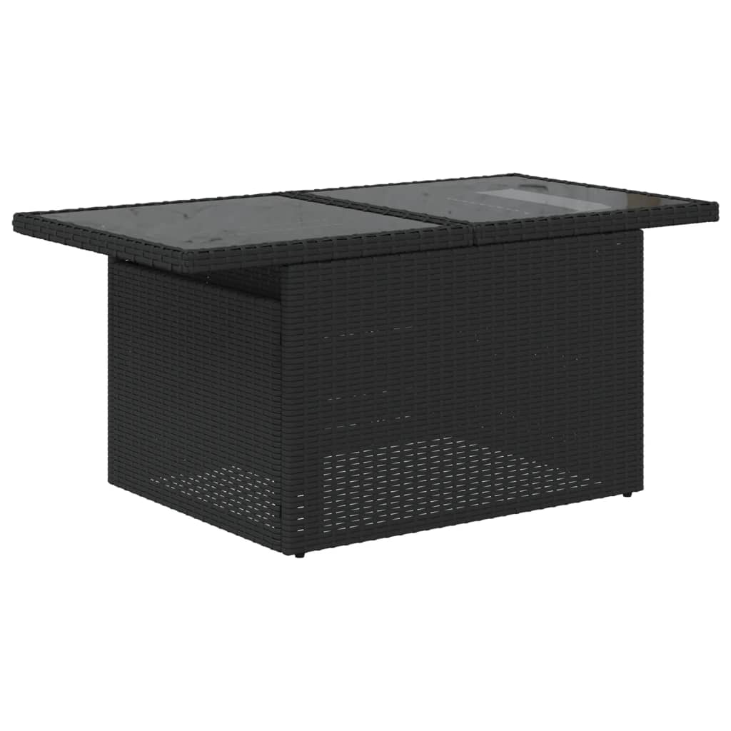2 Pcs conj. sofás p/ jardim c/ almofadões vime PE e vidro preto