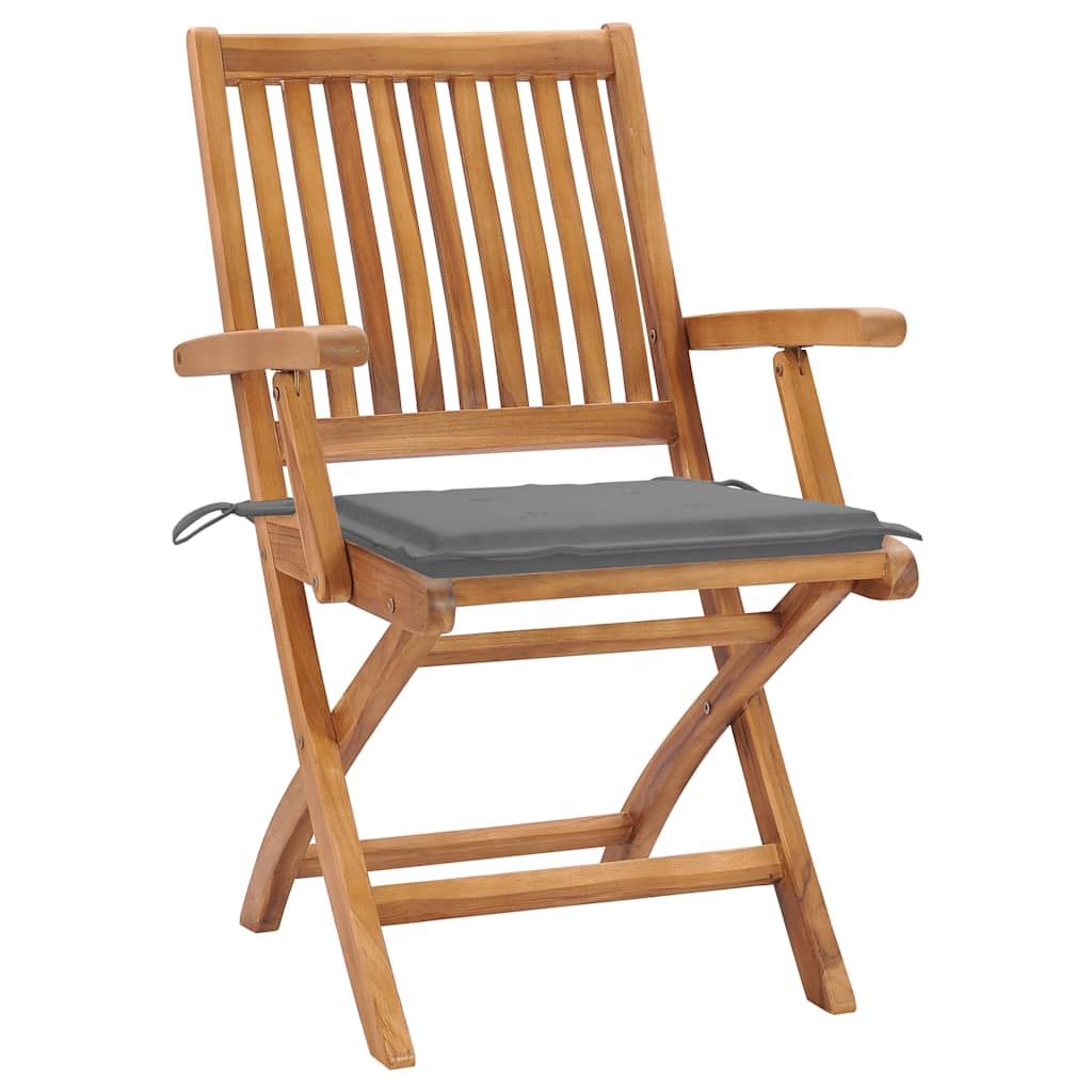 Cadeiras de jardim c/ almofadões cinzentos 2 pcs teca maciça