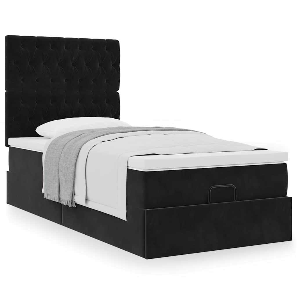 Estrutura de cama otomana com colchões preto 80x200cm veludo