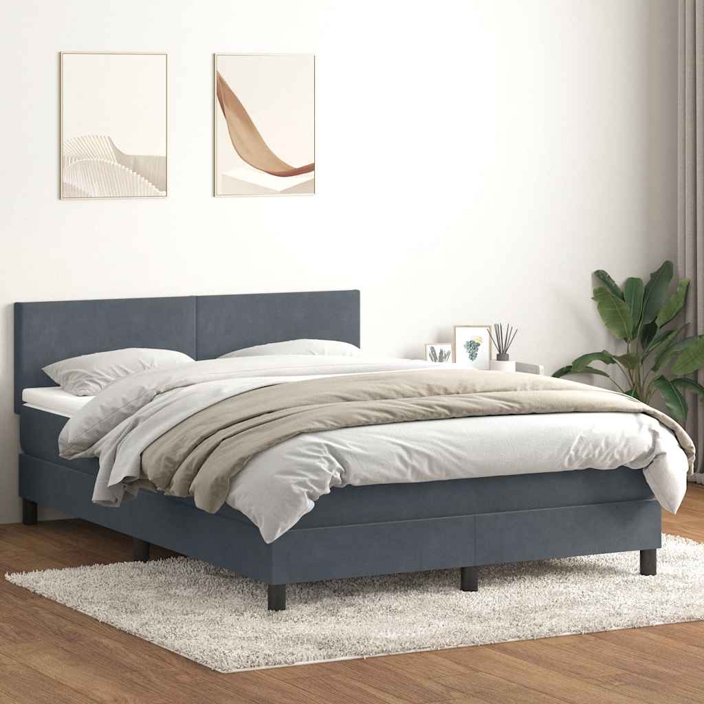 Cama box spring c/ colchão e LED 160x210 cm veludo cinzento-escuro
