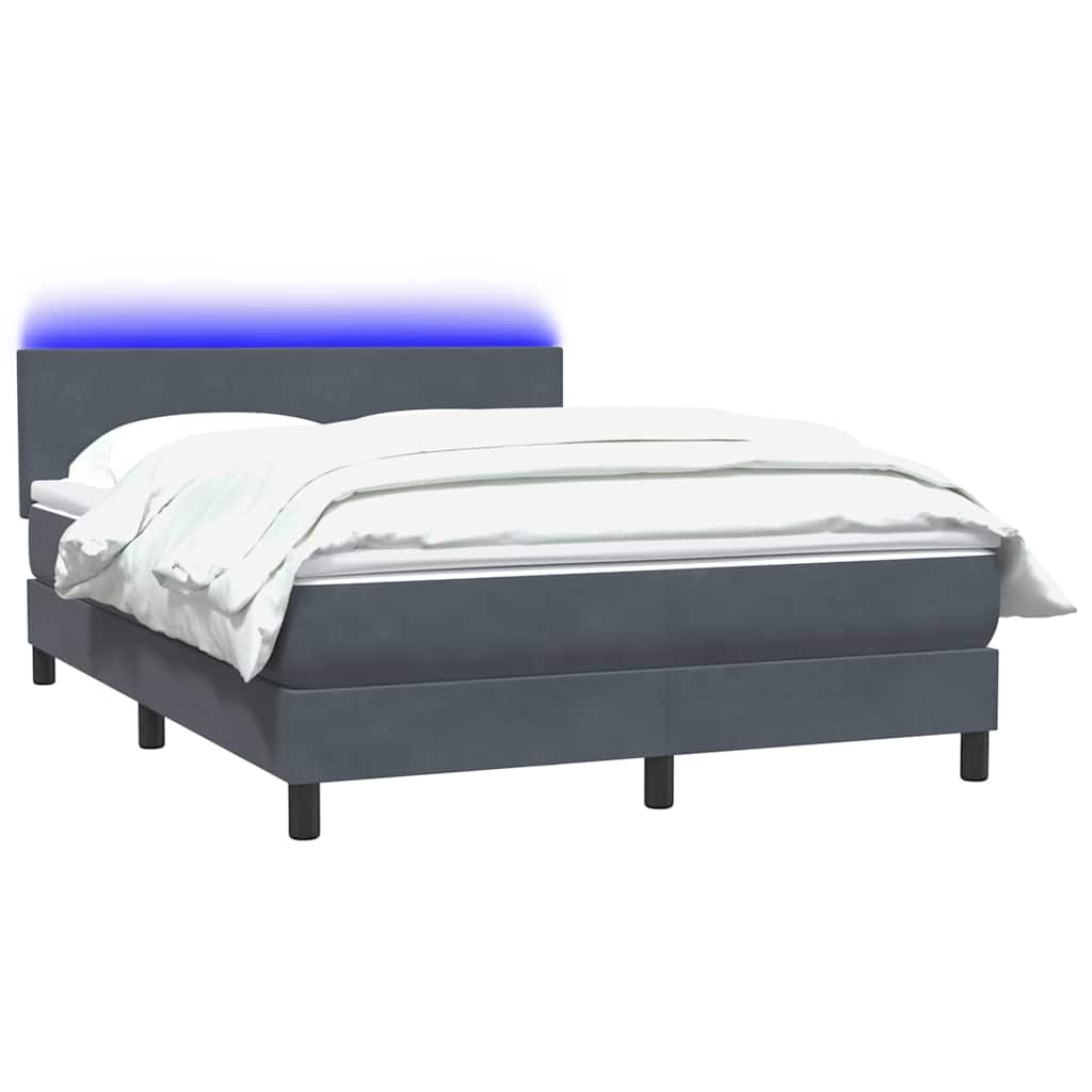 Cama box spring c/ colchão e LED 160x210 cm veludo cinzento-escuro