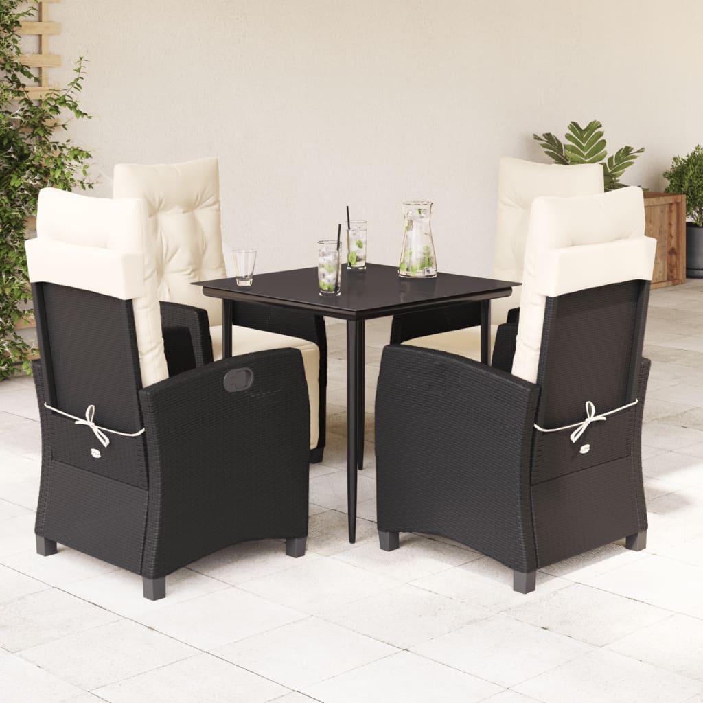 5 Pcs conjunto de jantar p/ jardim c/ almofadões vime PE preto