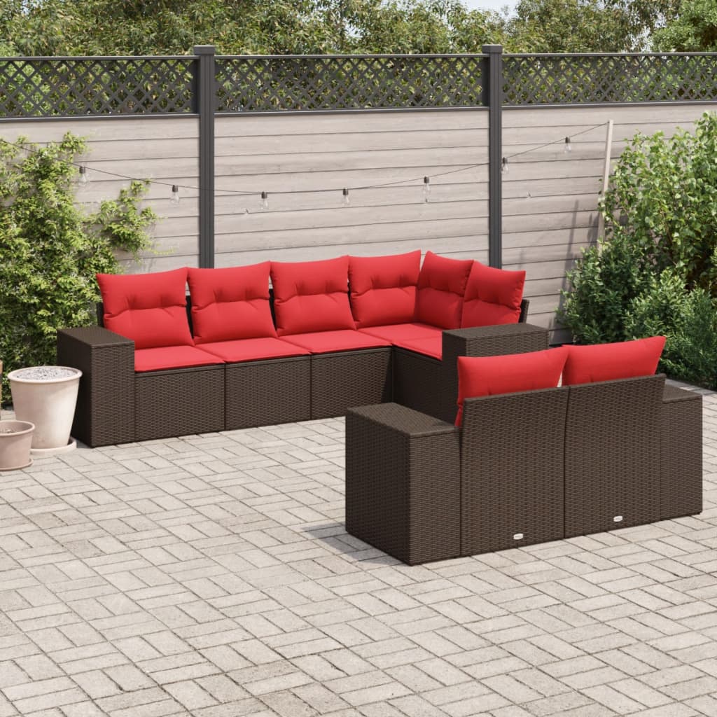 Conjunto de sofá de jardim com 7 peças e almofadas em rattan sintético marrom