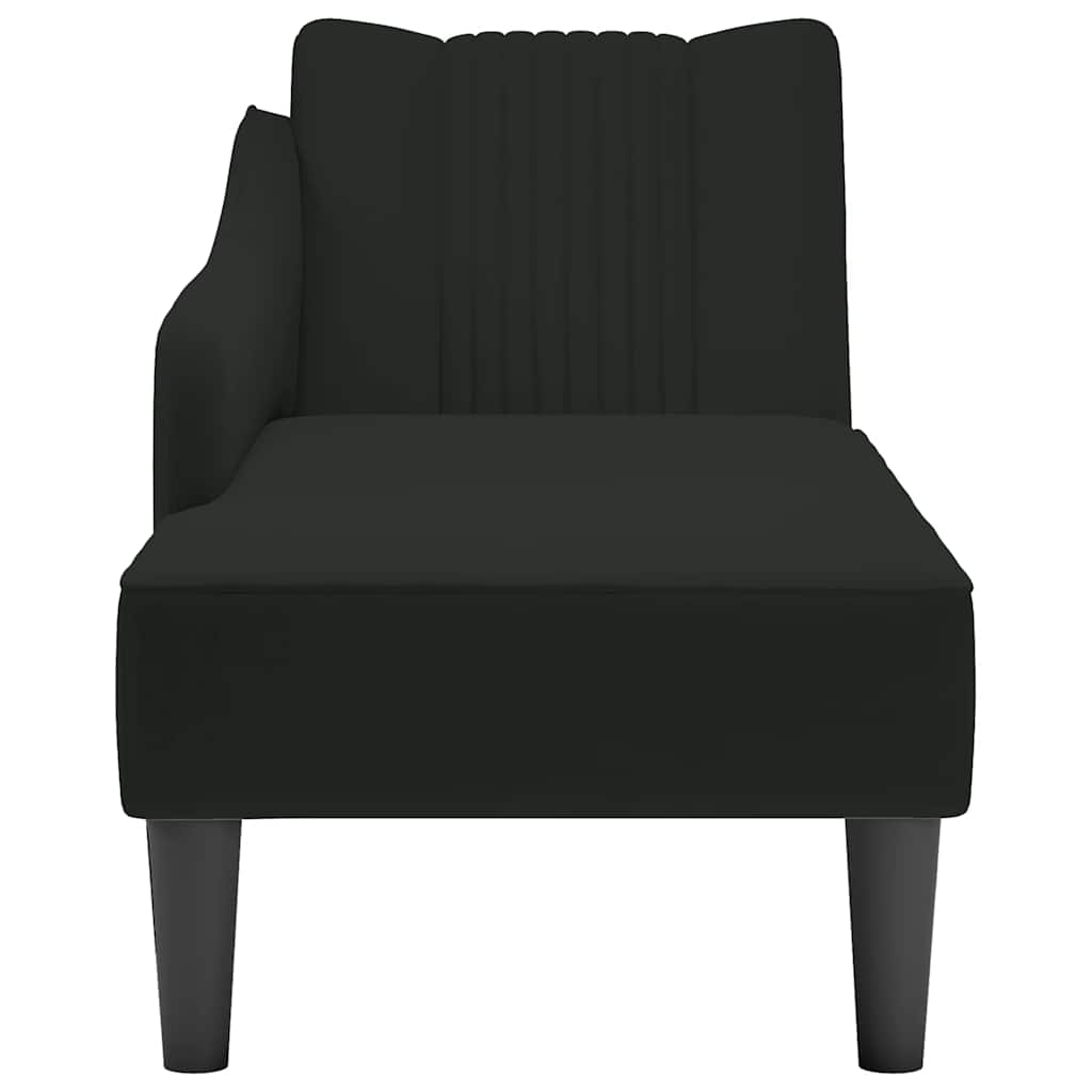 Chaise-longue com apoio de braço direito veludo preto
