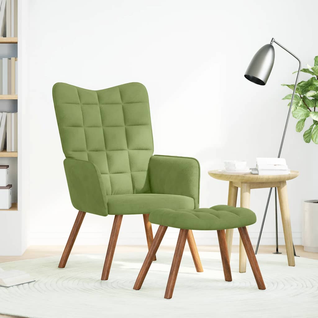 Cadeira de descanso com banco veludo verde-claro