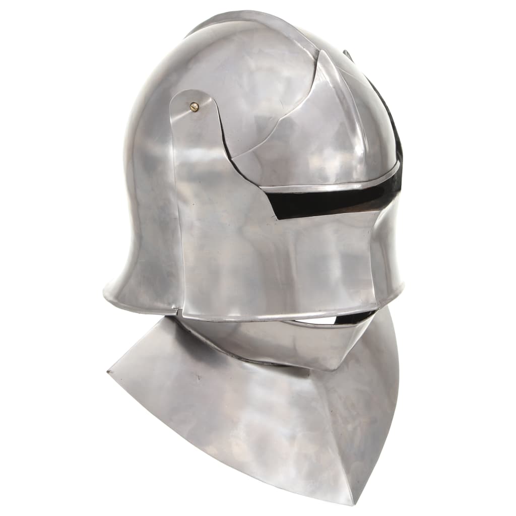 Capacete de cavaleiro medieval réplica larp aço prateado
