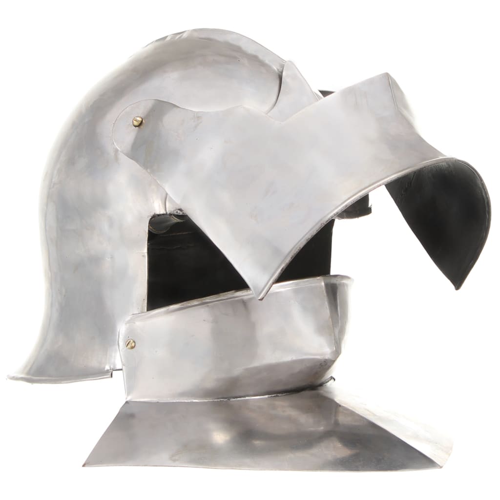 Capacete de cavaleiro medieval réplica larp aço prateado
