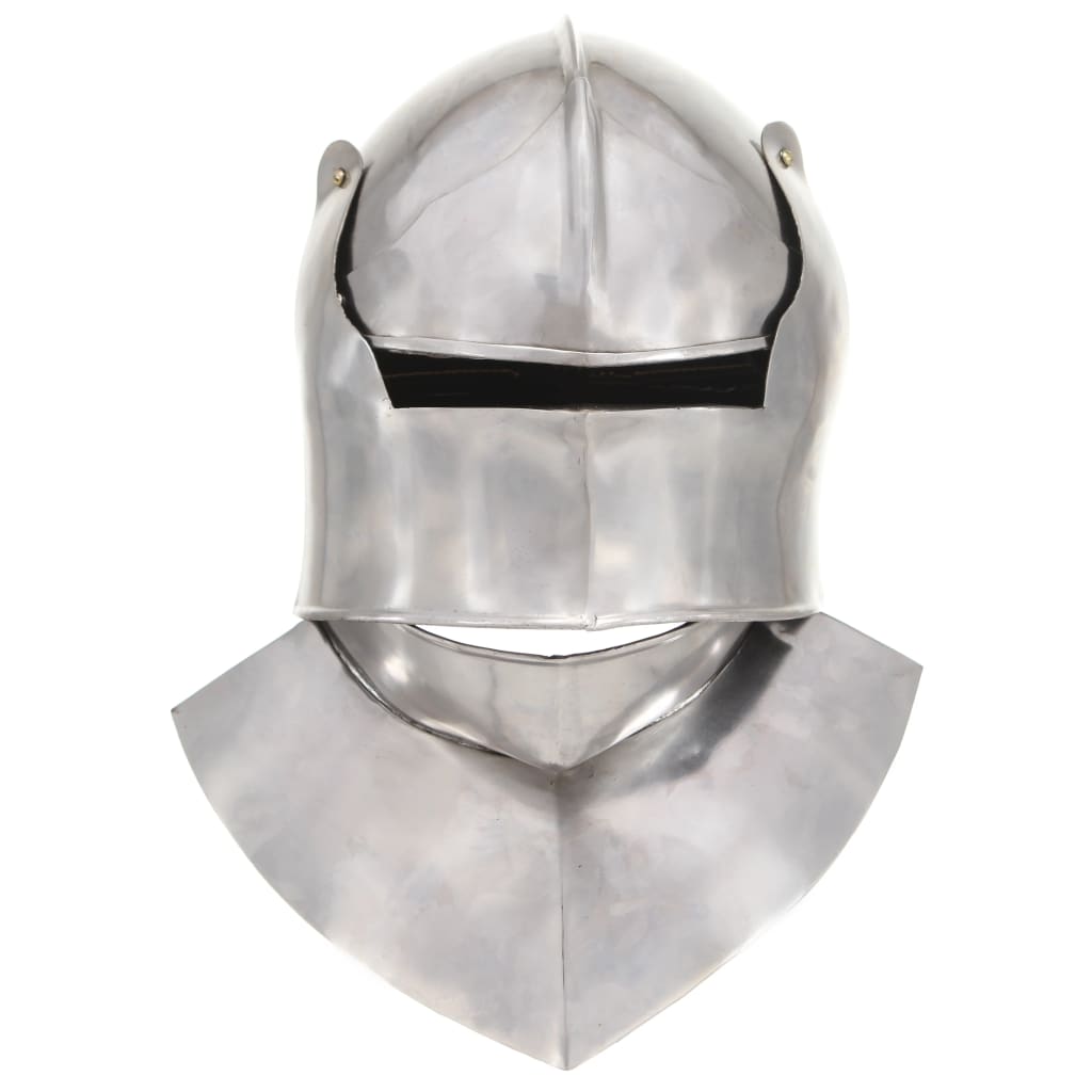 Capacete de cavaleiro medieval réplica larp aço prateado
