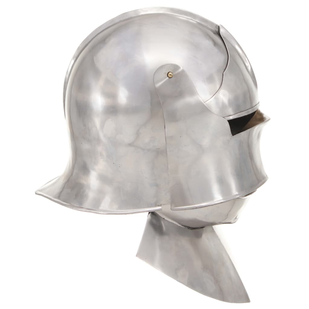 Capacete de cavaleiro medieval réplica larp aço prateado