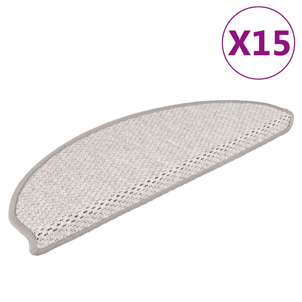 Tapetes escada adesivos aspeto sisal 15pcs 65x21x4 cm platinado