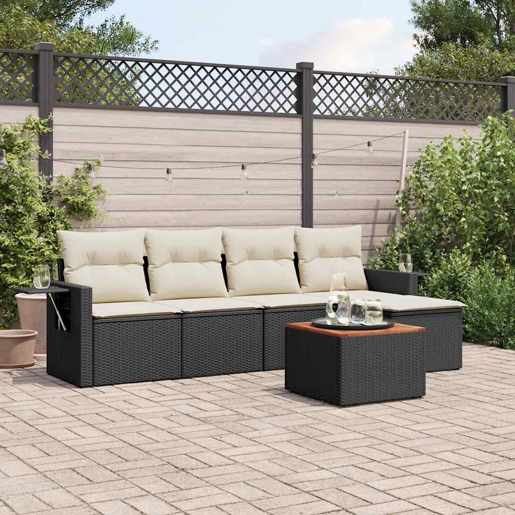 6 Pcs conjunto sofás de jardim c/ almofadões vime PE preto