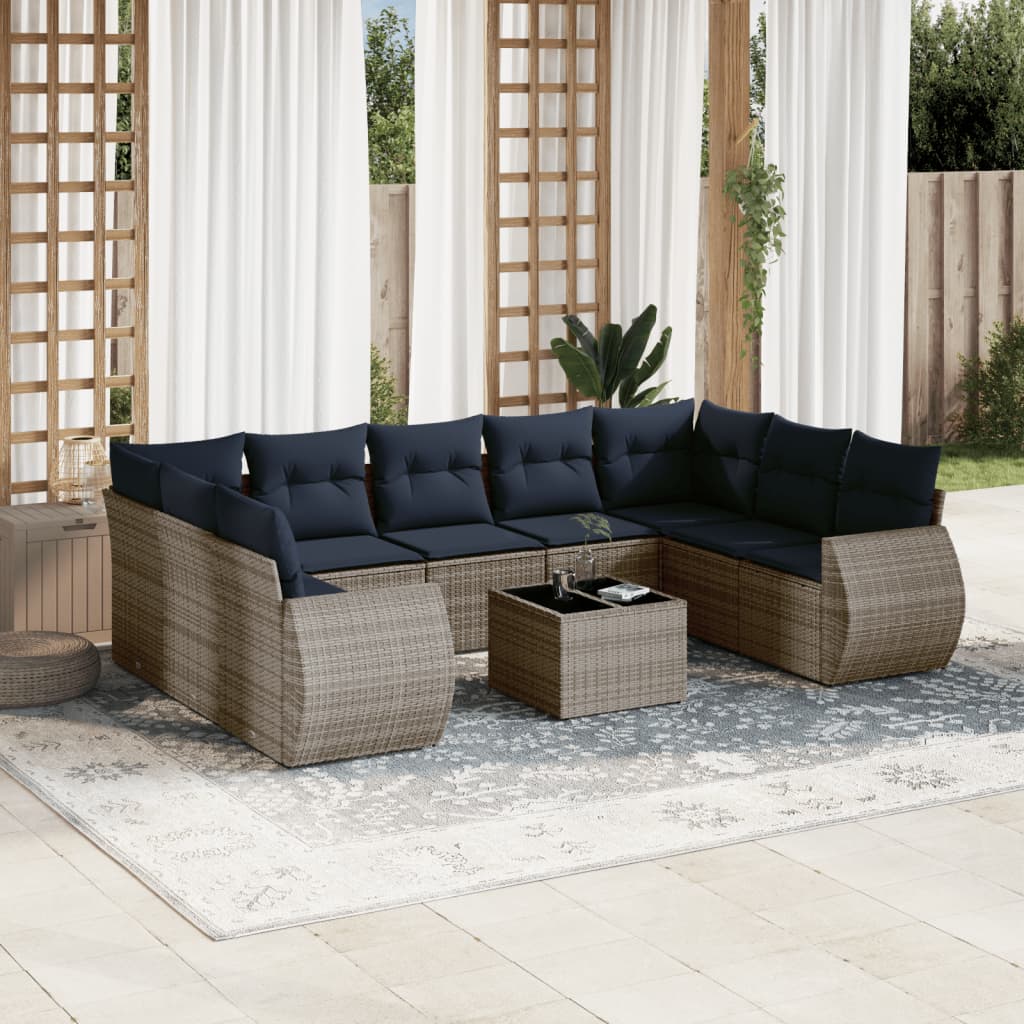 Conjunto de sofá de jardim com 10 peças e almofadas em rattan sintético cinza