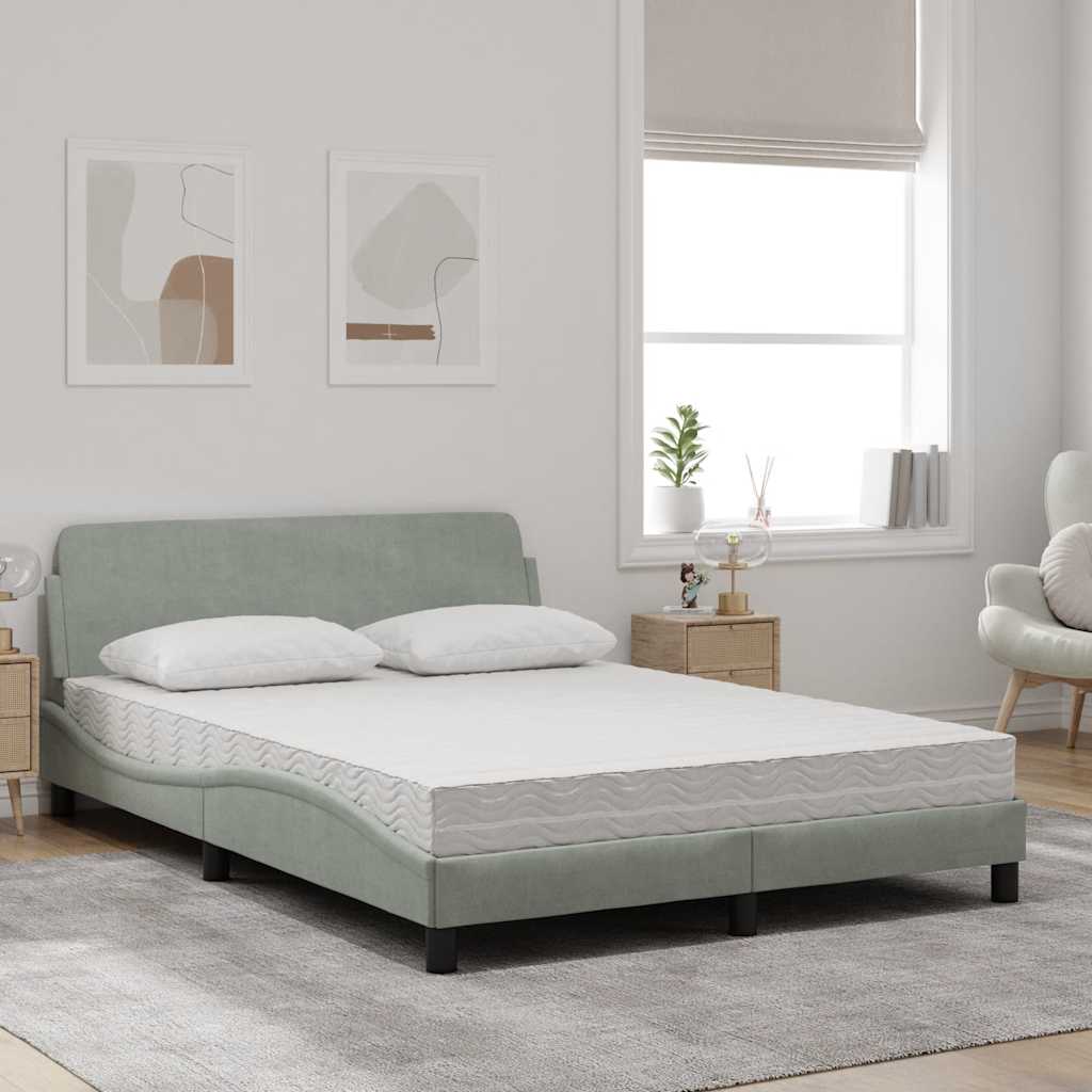 Cama com colchão dover 120x200 cm veludo cinzento-claro