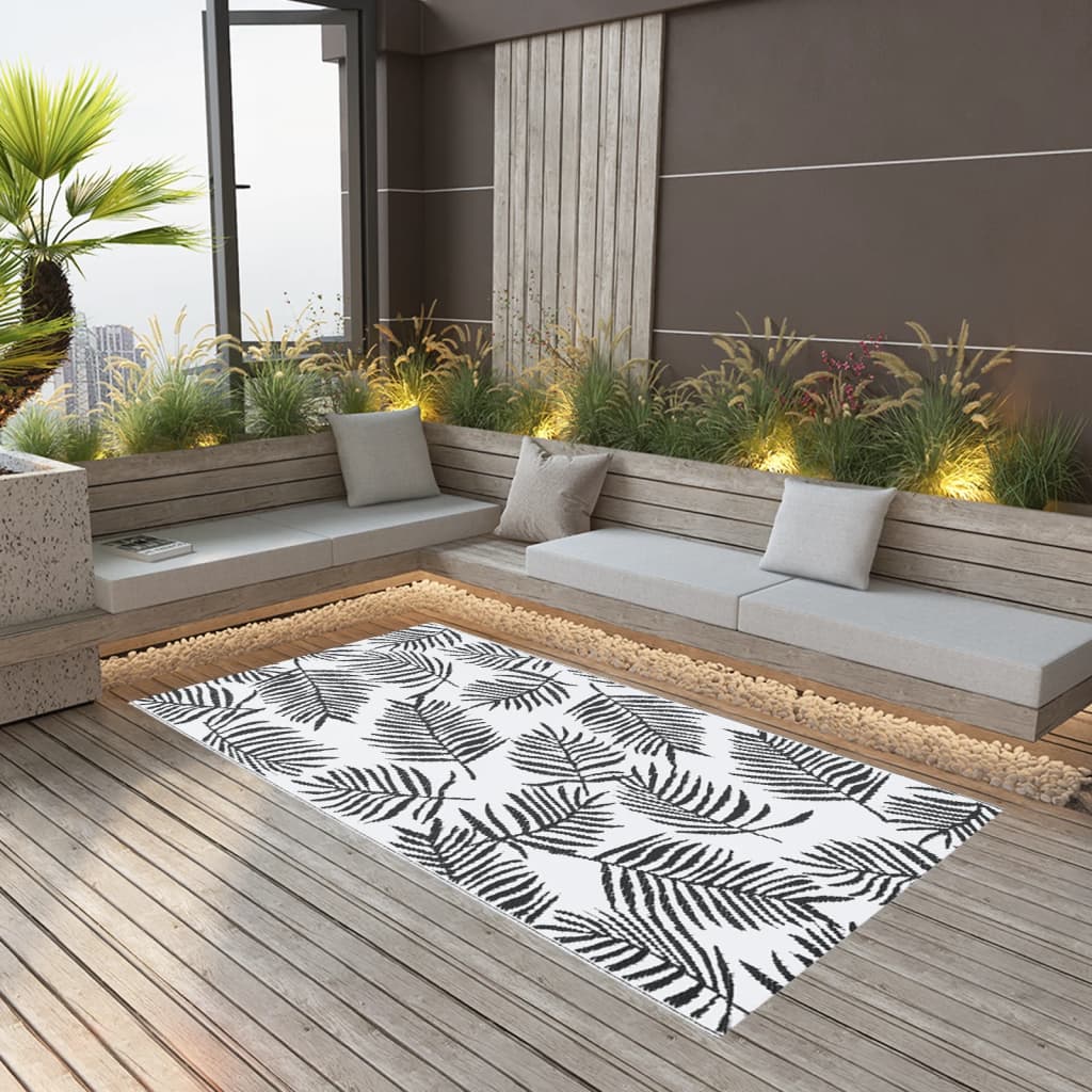 Tapete de exterior 160x230 cm arakil PP branco e preto